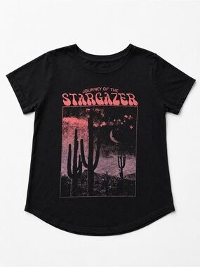 Stargazer Graphic Tee  - Black with Pink Print size M